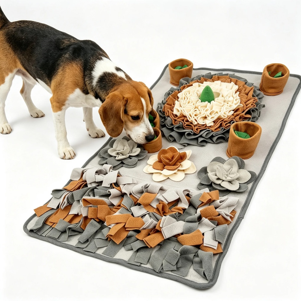 Snuffle Mat For Dogs - แผ่นรองดมกลิ่นสำหรับสัตว์เลี้ยงแบบหลายชั้น ดีไซน์ซ่อนอาหาร ผลิตจากผ้าฟลีซนุ่ม ไม่ลื่น ช่วยฝึกการดมกลิ่นและให้อาหารช้าสำหรับสุนัข ใช้ในบ้าน