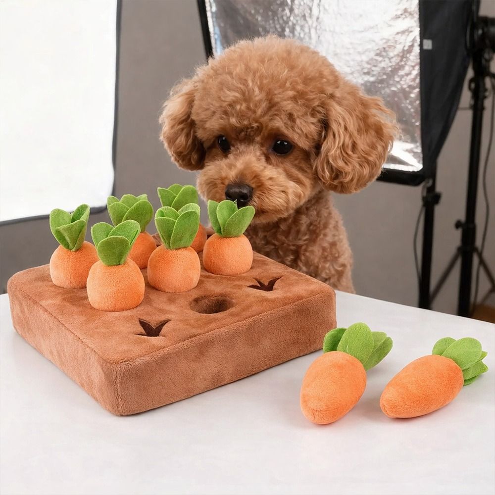 Dog Puzzle Feeder Toy - แผ่นรองดมกลิ่นแครอทบรรเทาความเครียด แครอทแบบถอดได้ ของเล่นให้อาหารแบบอินเทอร์แอคทีฟ ช่วยให้กินอย่างช้าๆ กระตุ้นการใช้สมอง