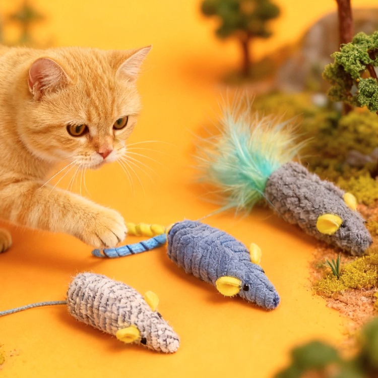 ของเล่นแมว 3 ชิ้น ตุ๊กตาหนูจำล - Catnip Interactive Plush Mouse บทวิจารณ์และราคา